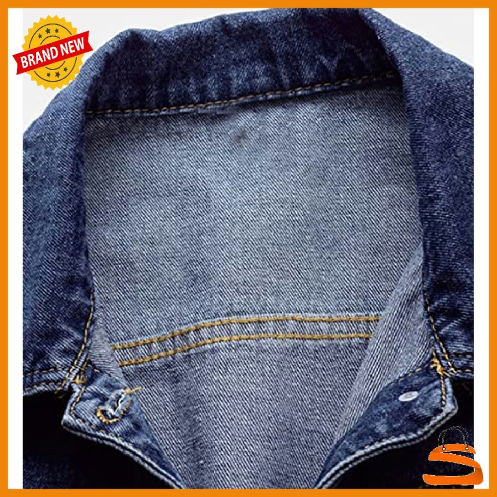 Distressed Denim Jacket with Pockets, Casual Jean Coat, True Size Fit - Picture 5 of 8